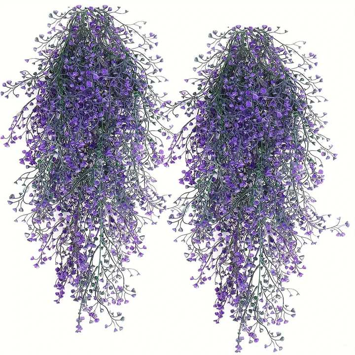 Artificial Purple Trailing Hanging Plants, Pair