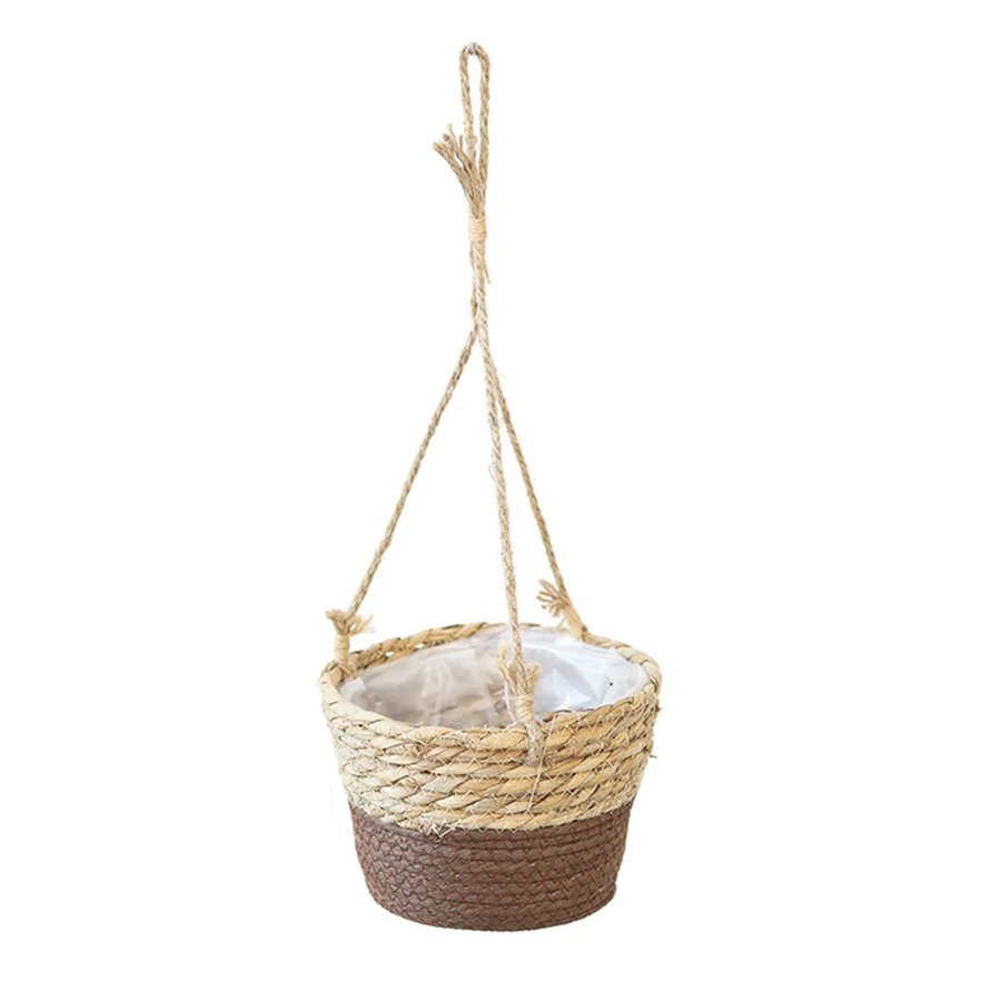 Woven Straw Hanging Basket Planter